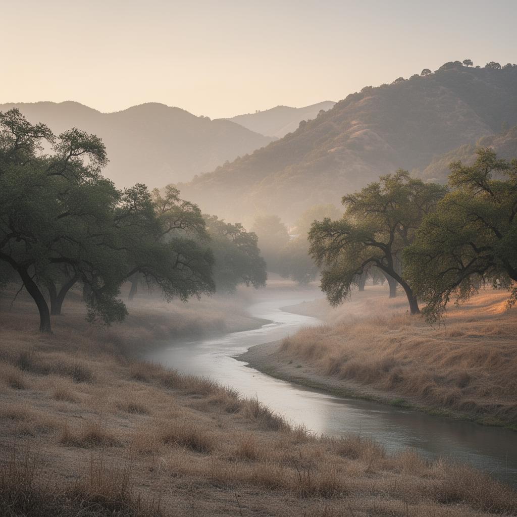 The San Gabriel foothills and arroyo at dawn